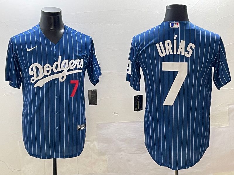 Men Los Angeles Dodgers 7 Urias Blue Stripe Fashion Game 2025 Nike MLB Jersey style 1